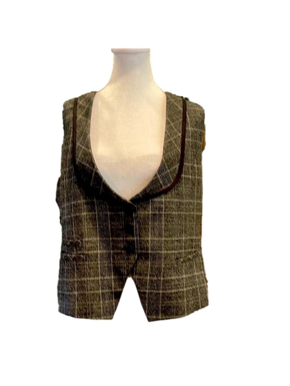 Le chateau XL gray/black lined and tailored button up vest with back bow